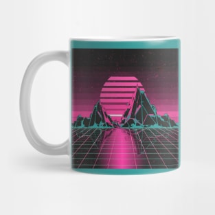 Synthwave sun within mountains Mug